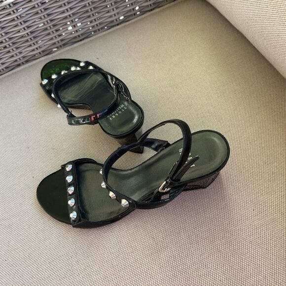 Stuart Weitzman Black Strappy Sandals with Pearl Embellishments - Picture 4 of 7